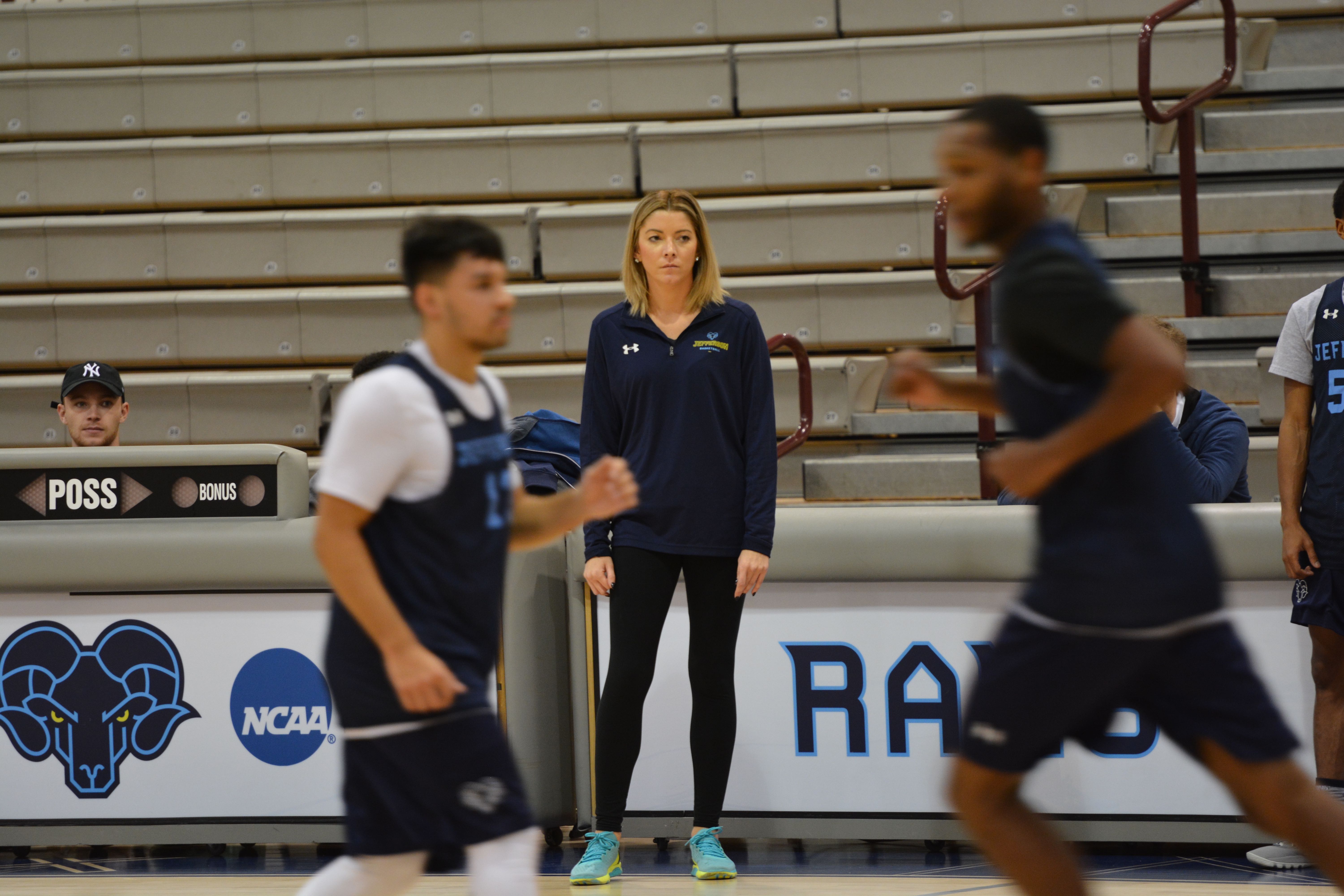 Asst. Coach Stephanie Carideo supervises practice.
